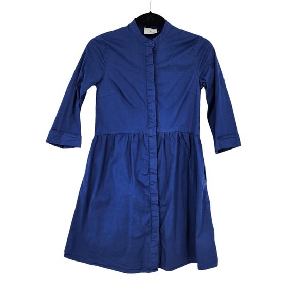 Tuckernuck Blue Button-Down Cotton Dress Size Small 3/4 Sleeve Mandarin Collar - Picture 1 of 5